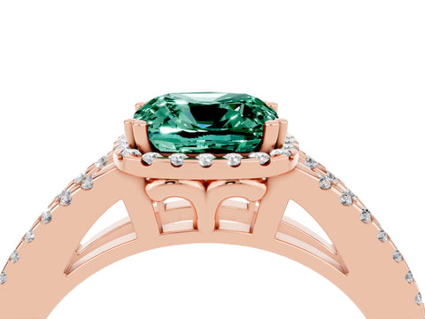 Rose gold Cushion Cut Green Sapphire Halo Split Shank Engagement Ring_16