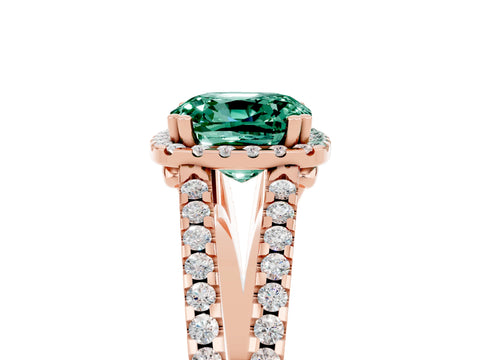 Rose gold Cushion Cut Green Sapphire Halo Split Shank Engagement Ring_17