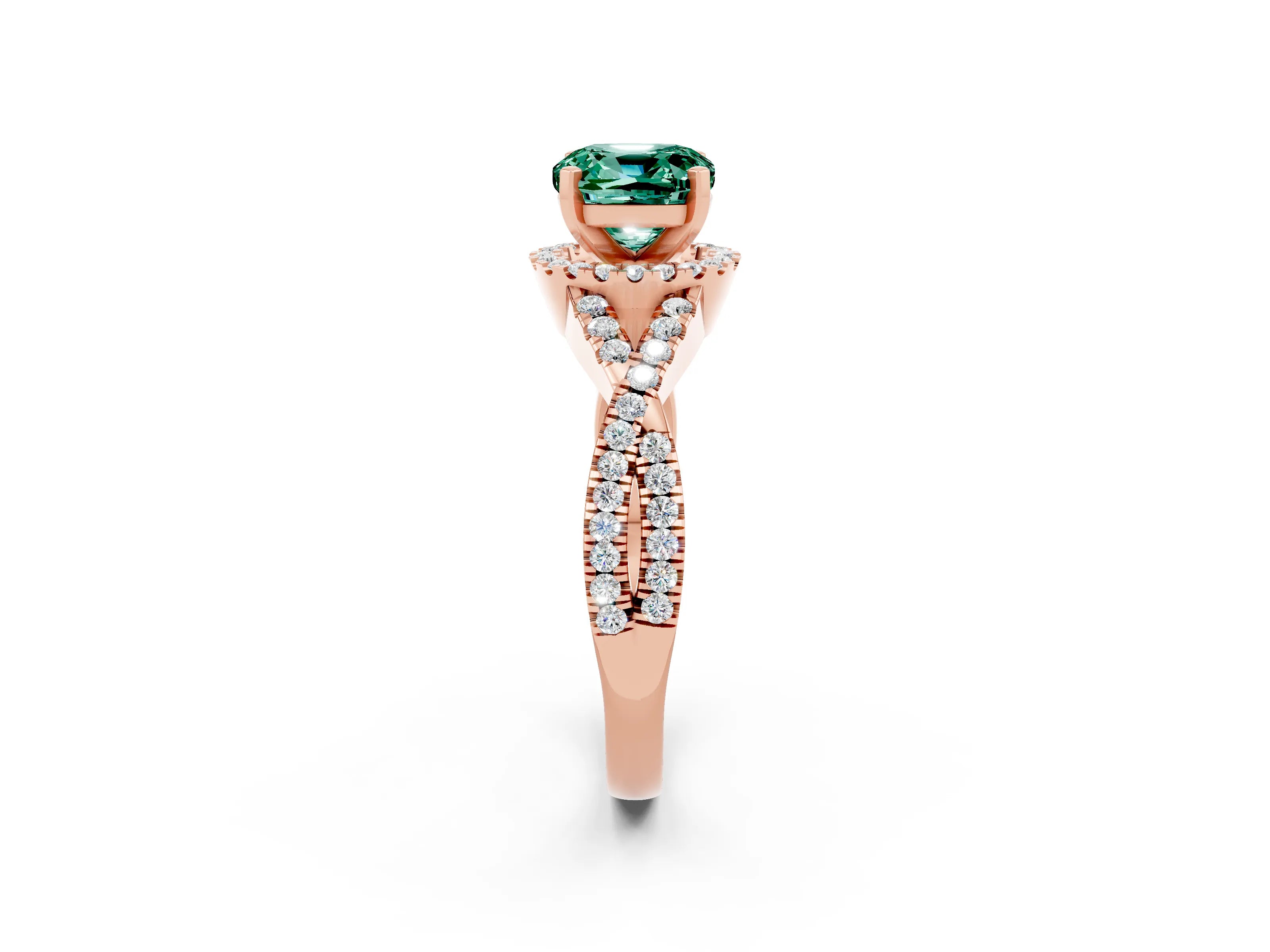 Rose gold Cushion Cut Green Sapphire Halo Twist Band Solitaire Prong Setting Ring_2