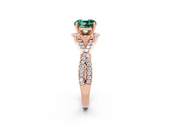 Rose gold Cushion Cut Green Sapphire  Halo Twist Band Solitaire Prong Setting Ring