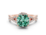 Rose gold Cushion Cut Green Sapphire  Halo Twist Band Solitaire Prong Setting Ring_24