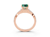 Rose gold Cushion Cut Green Sapphire  Halo Twist Band Solitaire Prong Setting Ring_27