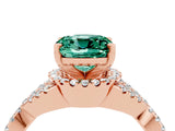 Rose gold Cushion Cut Green Sapphire  Halo Twist Band Solitaire Prong Setting Ring_28