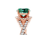 Rose gold Cushion Cut Green Sapphire  Halo Twist Band Solitaire Prong Setting Ring_29