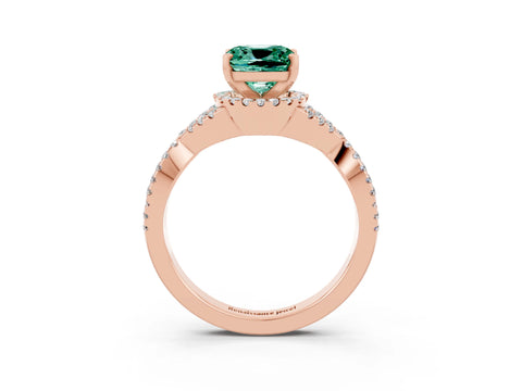 Rose gold Cushion Cut Green Sapphire Halo Twist Band Solitaire Prong Setting Ring_3