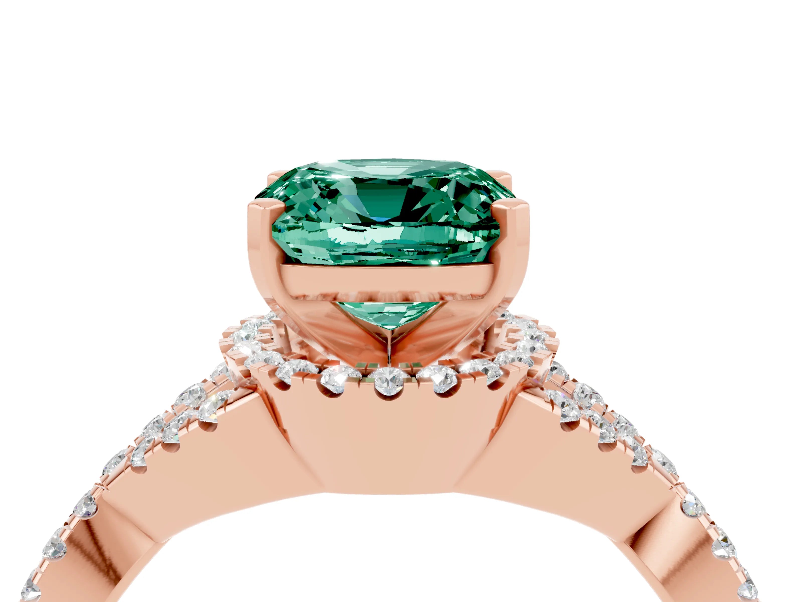 Rose gold Cushion Cut Green Sapphire Halo Twist Band Solitaire Prong Setting Ring_4