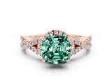Rose gold Cushion Cut Green Sapphire  Halo Twist Band Solitaire Prong Setting Ring_42