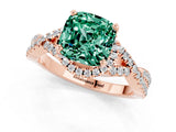 Rose gold Cushion Cut Green Sapphire  Halo Twist Band Solitaire Prong Setting Ring_43