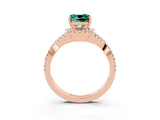 Rose gold Cushion Cut Green Sapphire  Halo Twist Band Solitaire Prong Setting Ring_45