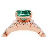Rose gold Cushion Cut Green Sapphire  Halo Twist Band Solitaire Prong Setting Ring_46