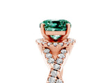 Rose gold Cushion Cut Green Sapphire  Halo Twist Band Solitaire Prong Setting Ring_47