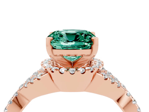 Rose gold Cushion Cut Green Sapphire Halo Twist Band Solitaire Prong Setting Ring_4
