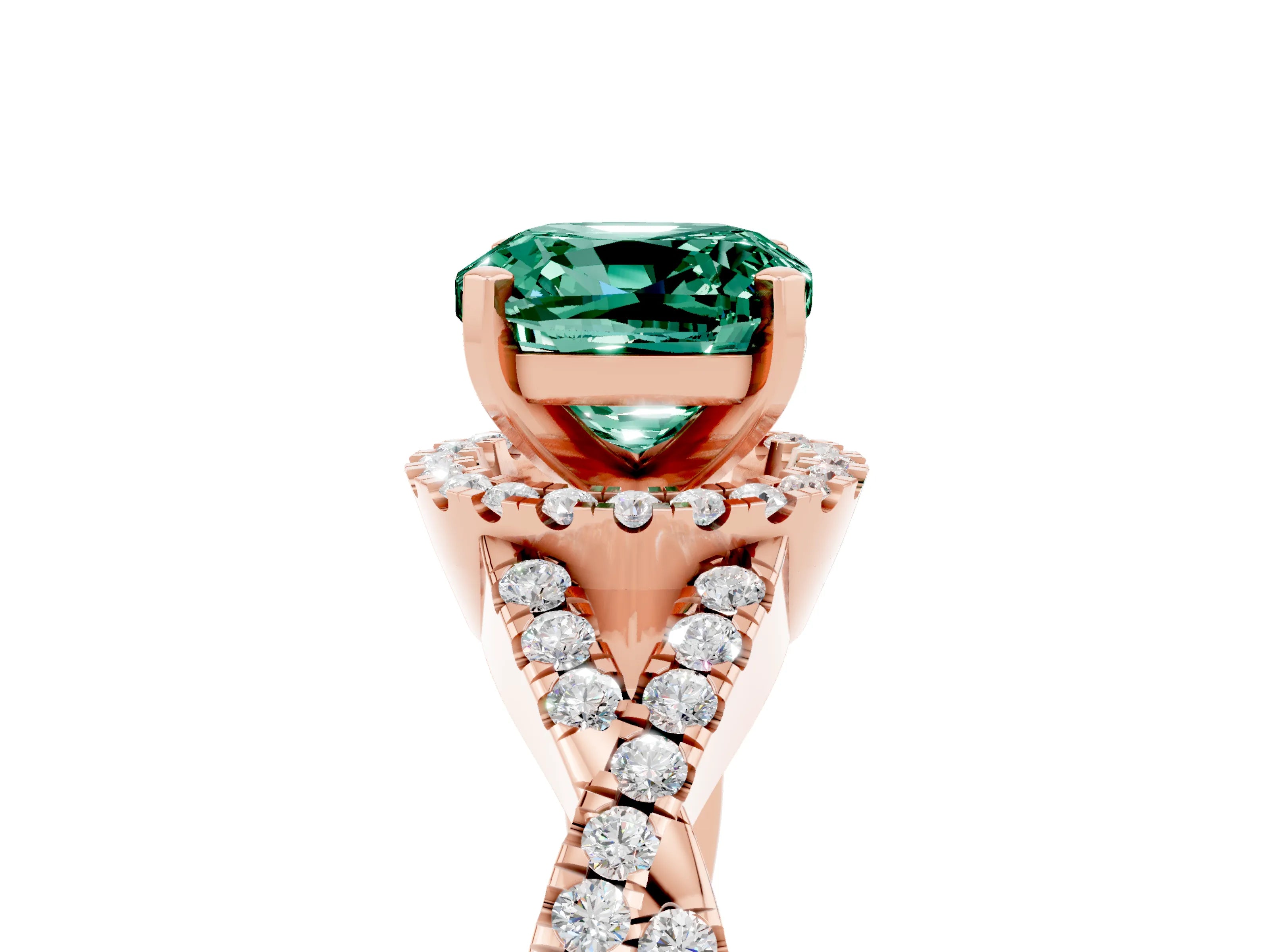 Rose gold Cushion Cut Green Sapphire Halo Twist Band Solitaire Prong Setting Ring_5