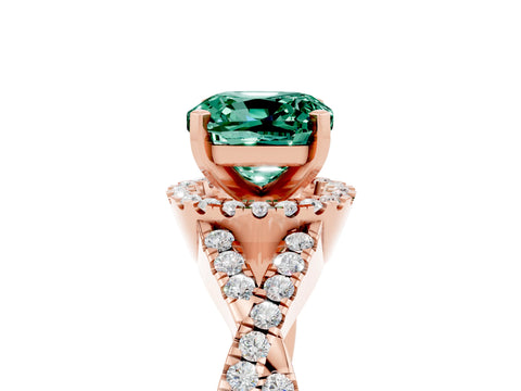 Rose gold Cushion Cut Green Sapphire Halo Twist Band Solitaire Prong Setting Ring_5