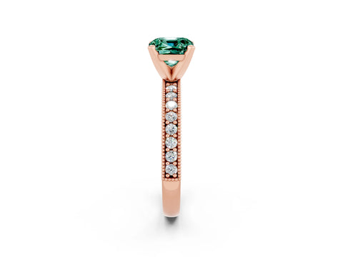 Rose gold Cushion Cut Green Sapphire Milgrain Pavé Engagement Ring with Four-Prong Setting_14