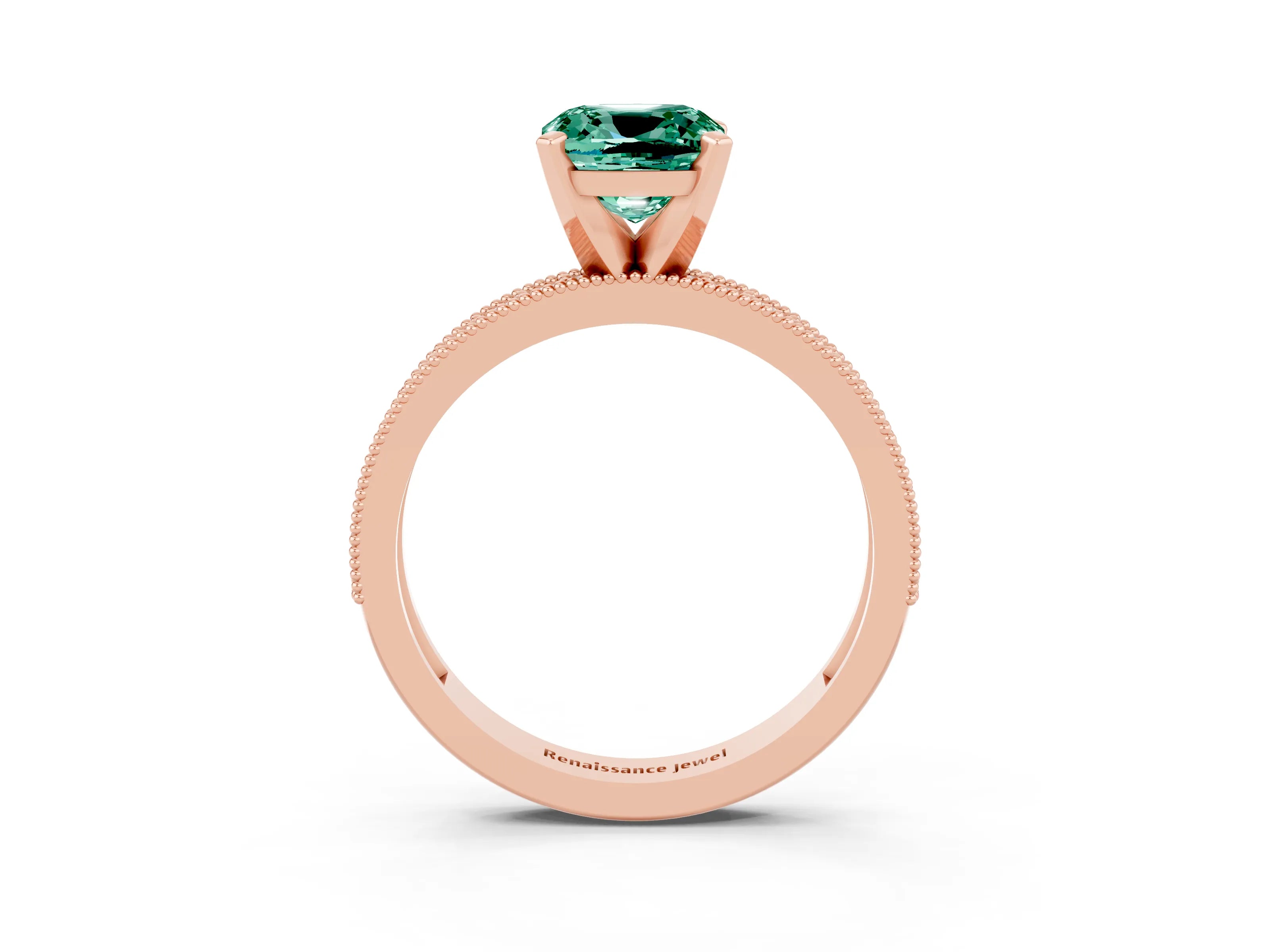 Rose gold Cushion Cut Green Sapphire Milgrain Pavé Engagement Ring with Four-Prong Setting_15