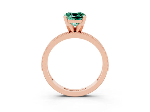 Rose gold Cushion Cut Green Sapphire Milgrain Pavé Engagement Ring with Four-Prong Setting_15
