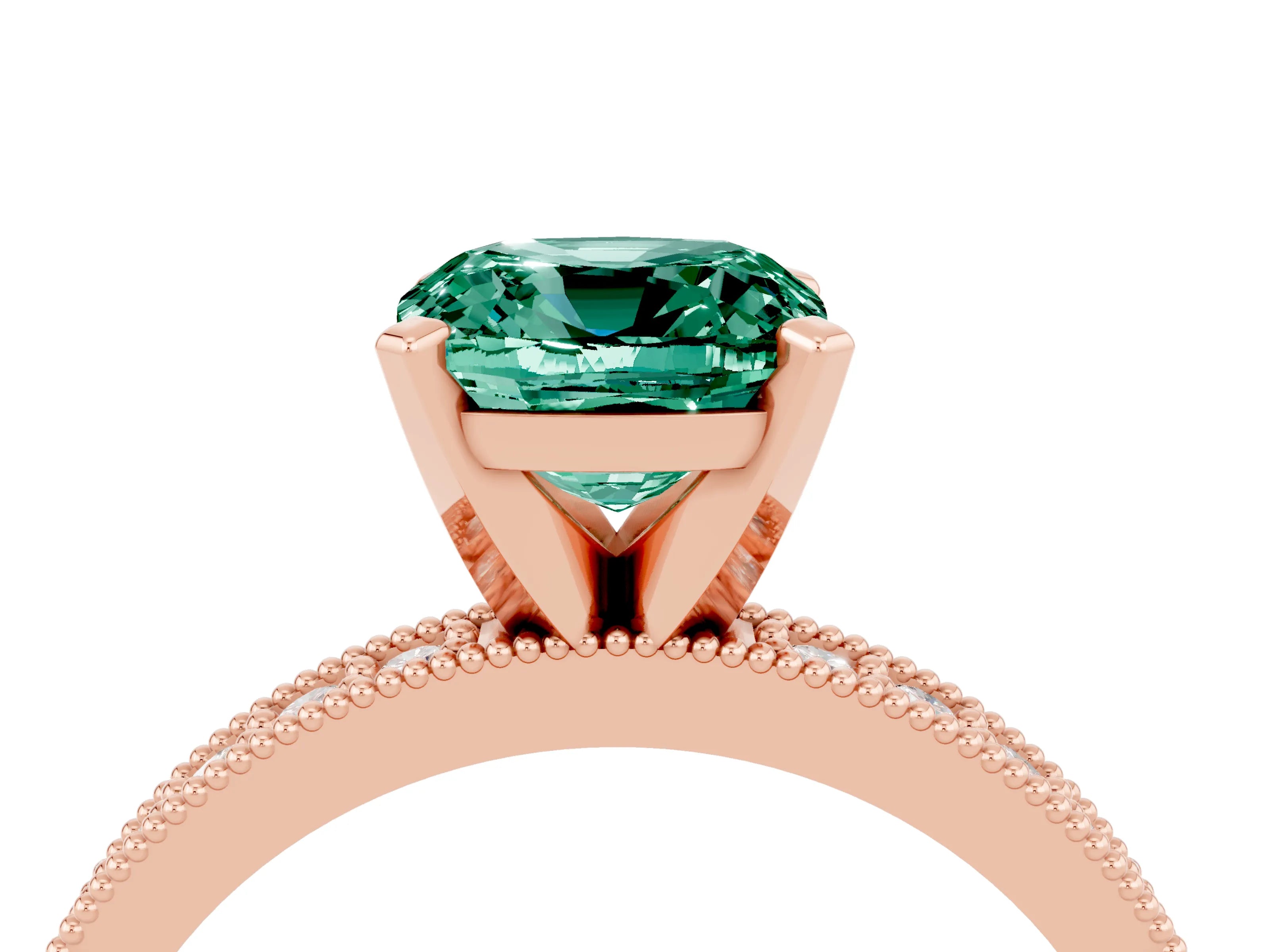 Rose gold Cushion Cut Green Sapphire Milgrain Pavé Engagement Ring with Four-Prong Setting_16