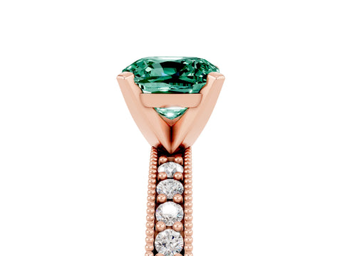 Rose gold Cushion Cut Green Sapphire Milgrain Pavé Engagement Ring with Four-Prong Setting_17