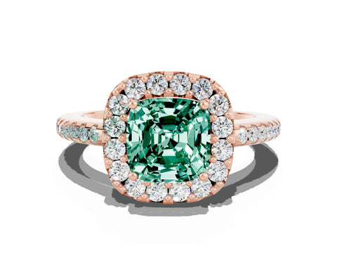 Rose gold Cushion Cut Green Sapphire Pavé Halo Ring with Four-Prong Setting_12
