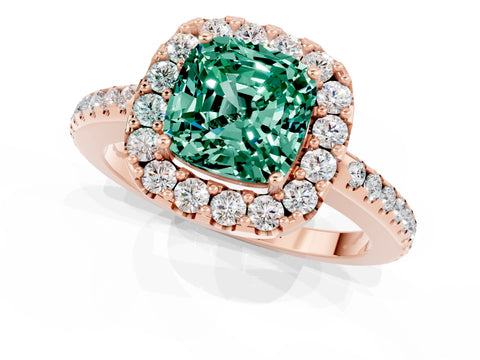 Rose gold Cushion Cut Green Sapphire Pavé Halo Ring with Four-Prong Setting_13
