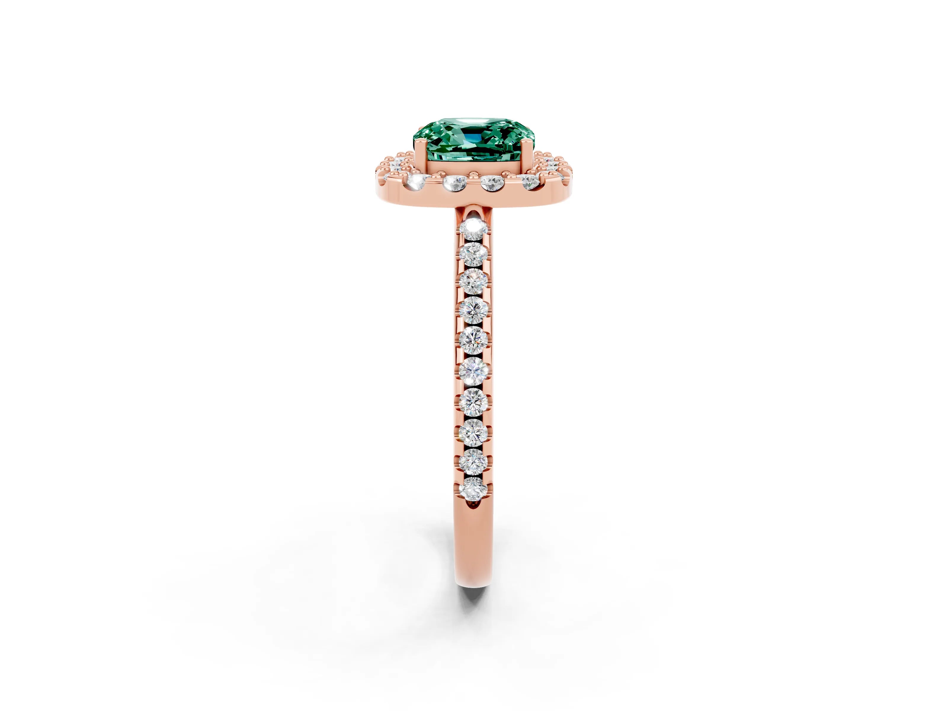 Rose gold Cushion Cut Green Sapphire Pavé Halo Ring with Four-Prong Setting_14