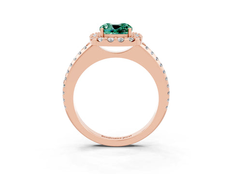 Rose gold Cushion Cut Green Sapphire Pavé Halo Ring with Four-Prong Setting_15