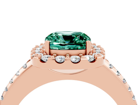 Rose gold Cushion Cut Green Sapphire Pavé Halo Ring with Four-Prong Setting_16