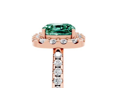 Rose gold Cushion Cut Green Sapphire Pavé Halo Ring with Four-Prong Setting_17