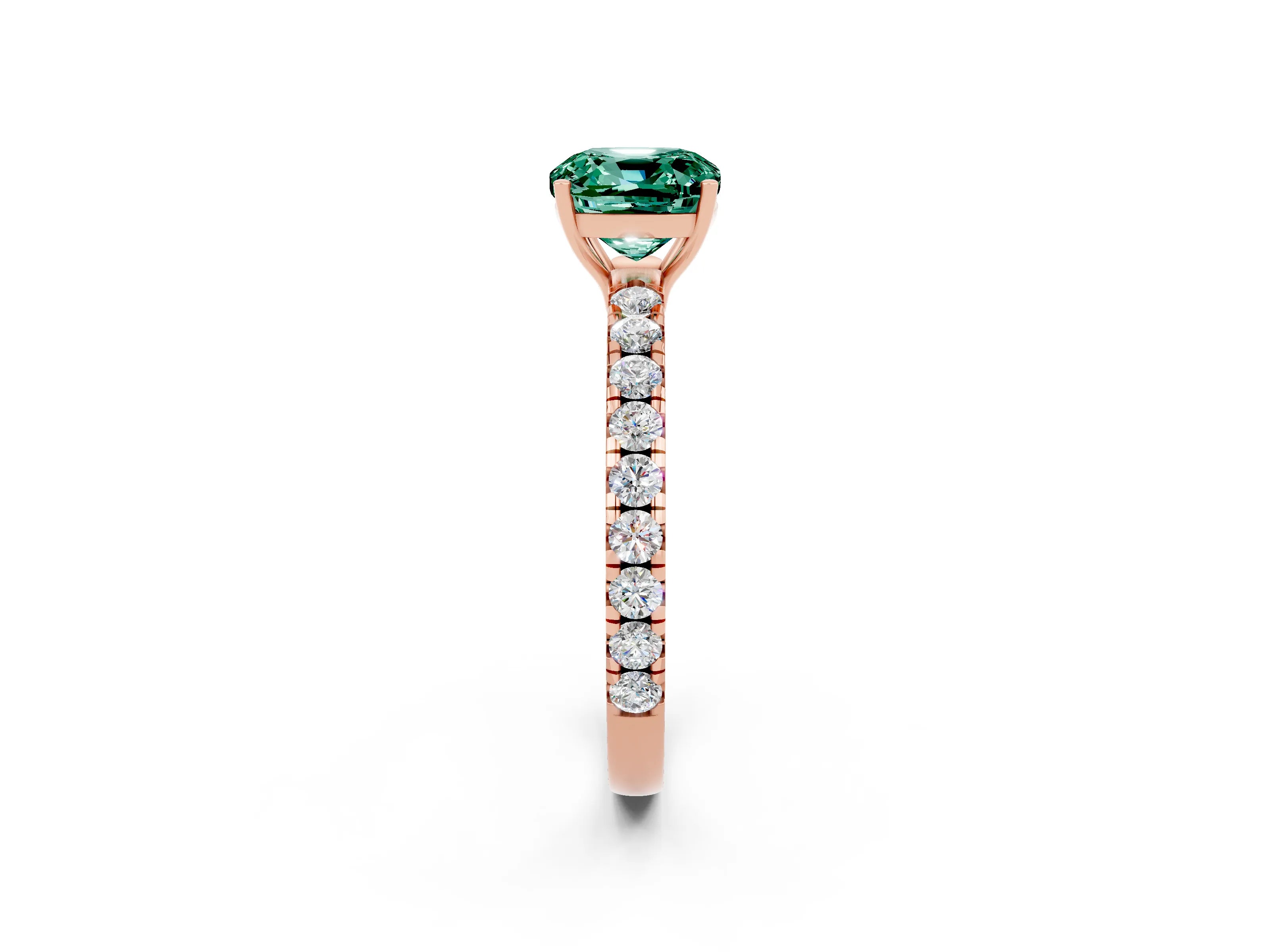 Rose gold Cushion Cut Green Sapphire Pavé Solitaire Engagement Ring with Four-Prong Setting_14
