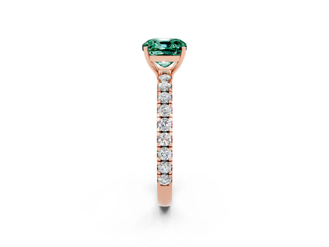Rose gold Cushion Cut Green Sapphire Pavé Solitaire Engagement Ring with Four-Prong Setting_14