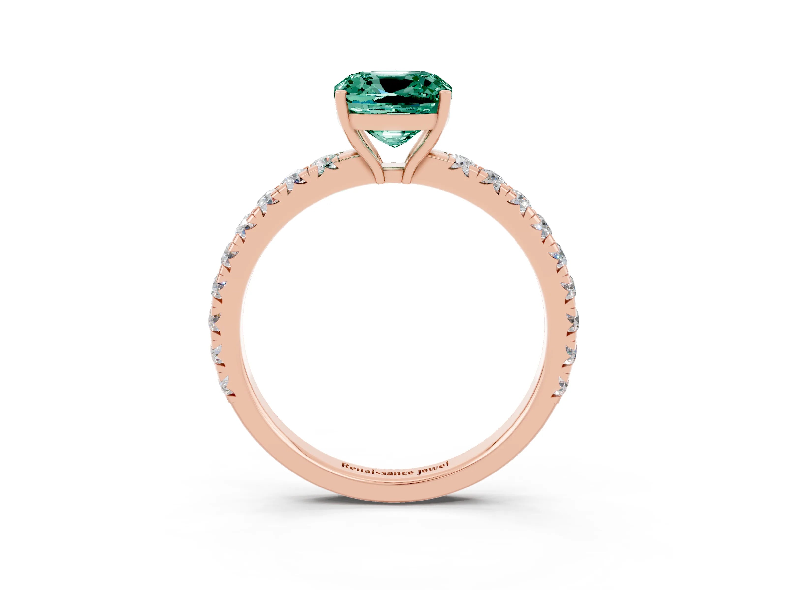 Rose gold Cushion Cut Green Sapphire Pavé Solitaire Engagement Ring with Four-Prong Setting_15
