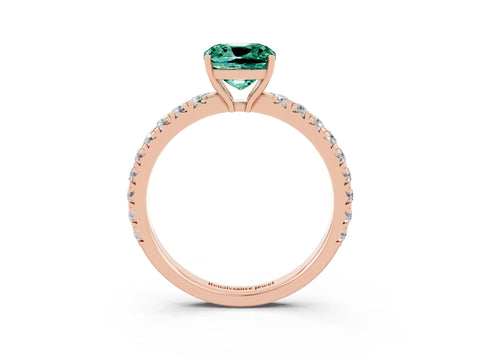 Rose gold Cushion Cut Green Sapphire Pavé Solitaire Engagement Ring with Four-Prong Setting_15