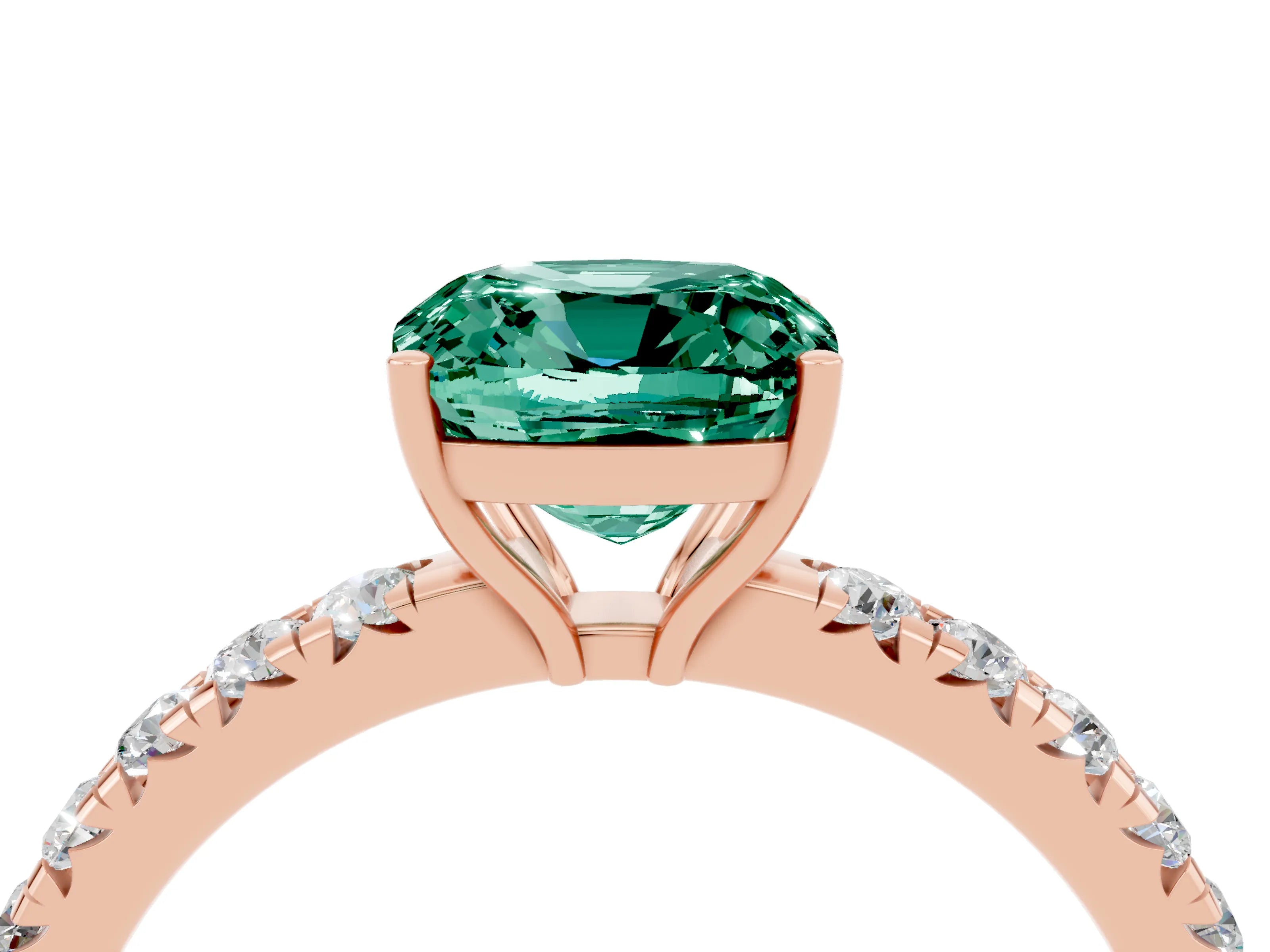 Rose gold Cushion Cut Green Sapphire Pavé Solitaire Engagement Ring with Four-Prong Setting_16
