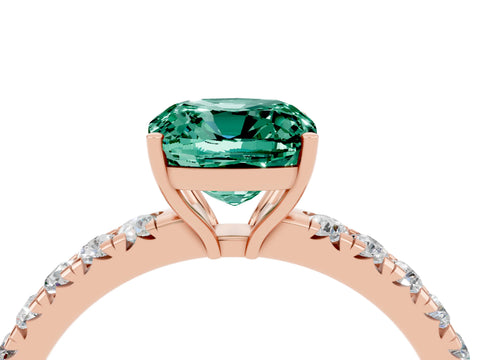 Rose gold Cushion Cut Green Sapphire Pavé Solitaire Engagement Ring with Four-Prong Setting_16