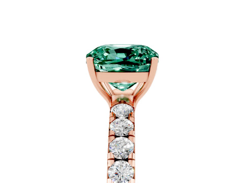Rose gold Cushion Cut Green Sapphire Pavé Solitaire Engagement Ring with Four-Prong Setting_17