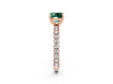 Rose gold Cushion Cut Green Sapphire Pavé Solitaire Ring with Round Band and Prong Setting_26