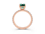 Rose gold Cushion Cut Green Sapphire Pavé Solitaire Ring with Round Band and Prong Setting_27