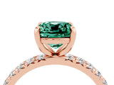 Rose gold Cushion Cut Green Sapphire Pavé Solitaire Ring with Round Band and Prong Setting_28