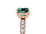 Rose gold Cushion Cut Green Sapphire Pavé Solitaire Ring with Round Band and Prong Setting_29
