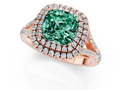 Rose gold Cushion Cut Green Sapphire Pavé Split Shank Double Halo Engagement Ring_1