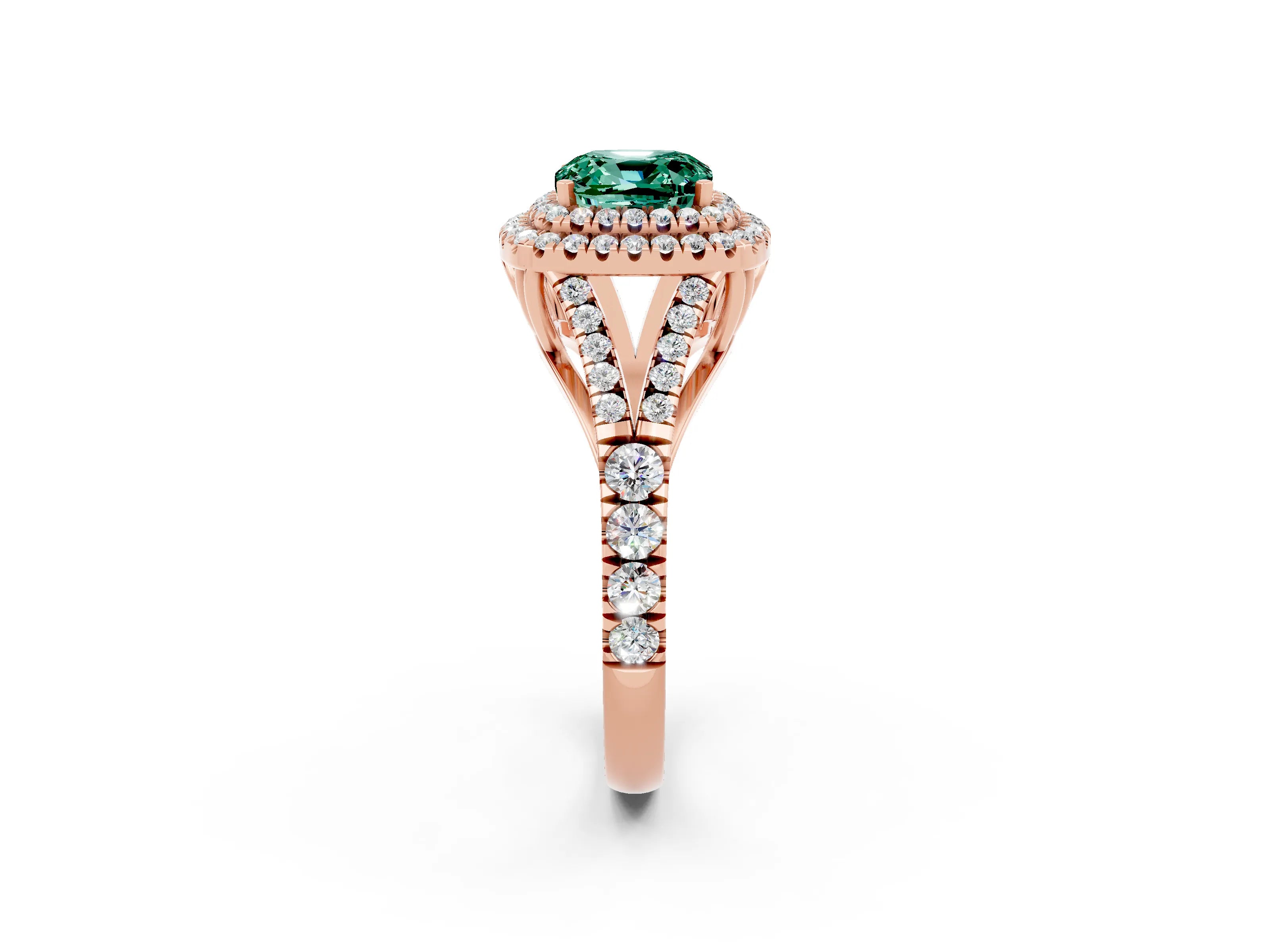 Rose gold Cushion Cut Green Sapphire Pavé Split Shank Double Halo Engagement Ring_2
