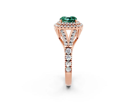 Rose gold Cushion Cut Green Sapphire Pavé Split Shank Double Halo Engagement Ring_2