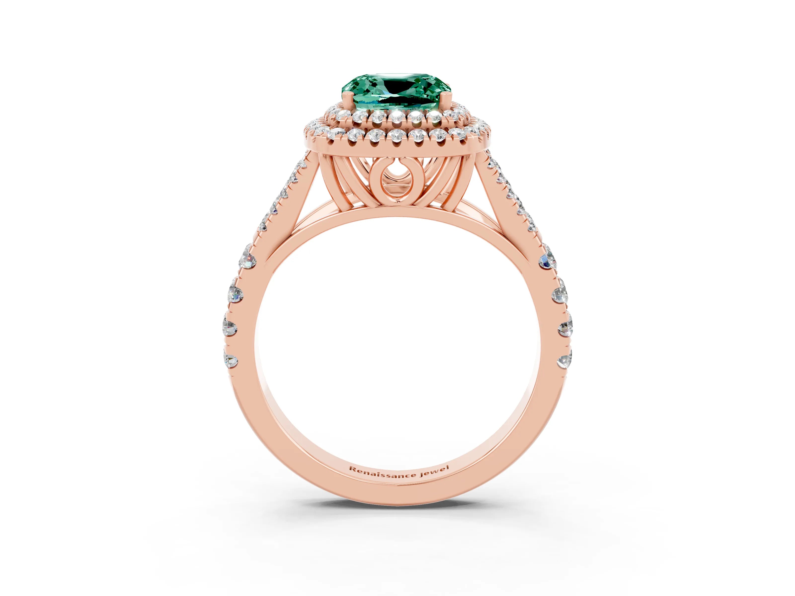 Rose gold Cushion Cut Green Sapphire Pavé Split Shank Double Halo Engagement Ring_3