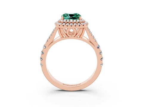 Rose gold Cushion Cut Green Sapphire Pavé Split Shank Double Halo Engagement Ring_3
