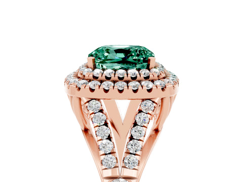 Rose gold Cushion Cut Green Sapphire Pavé Split Shank Double Halo Engagement Ring_5