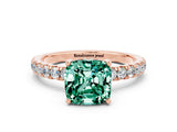 Rose gold Cushion Cut Green Sapphire Pave Band Solitaire Ring with Four-Prong Setting_12