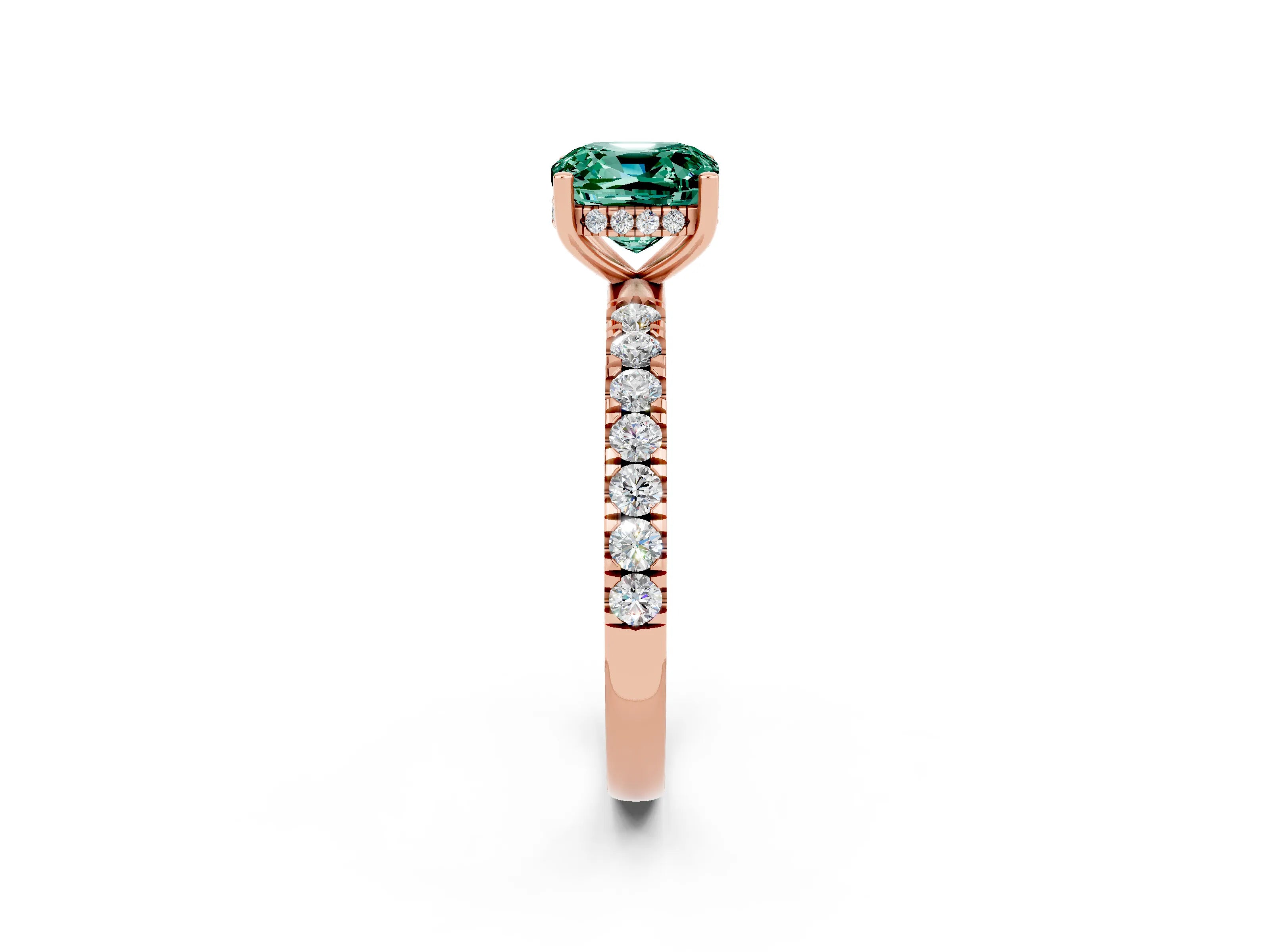 Rose gold Cushion Cut Green Sapphire Pave Band Solitaire Ring with Four-Prong Setting_14