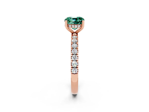 Rose gold Cushion Cut Green Sapphire Pave Band Solitaire Ring with Round  and Prong Setting