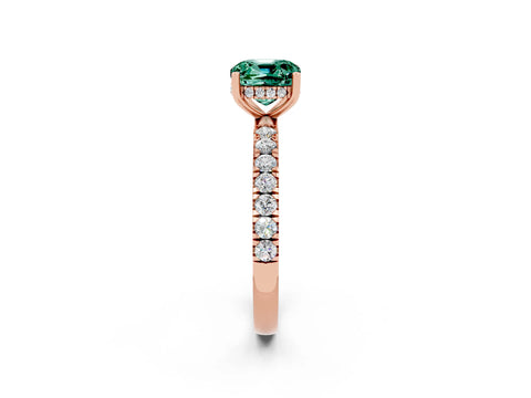 Rose gold Cushion Cut Green Sapphire Pave Band Solitaire Ring with Four-Prong Setting_14